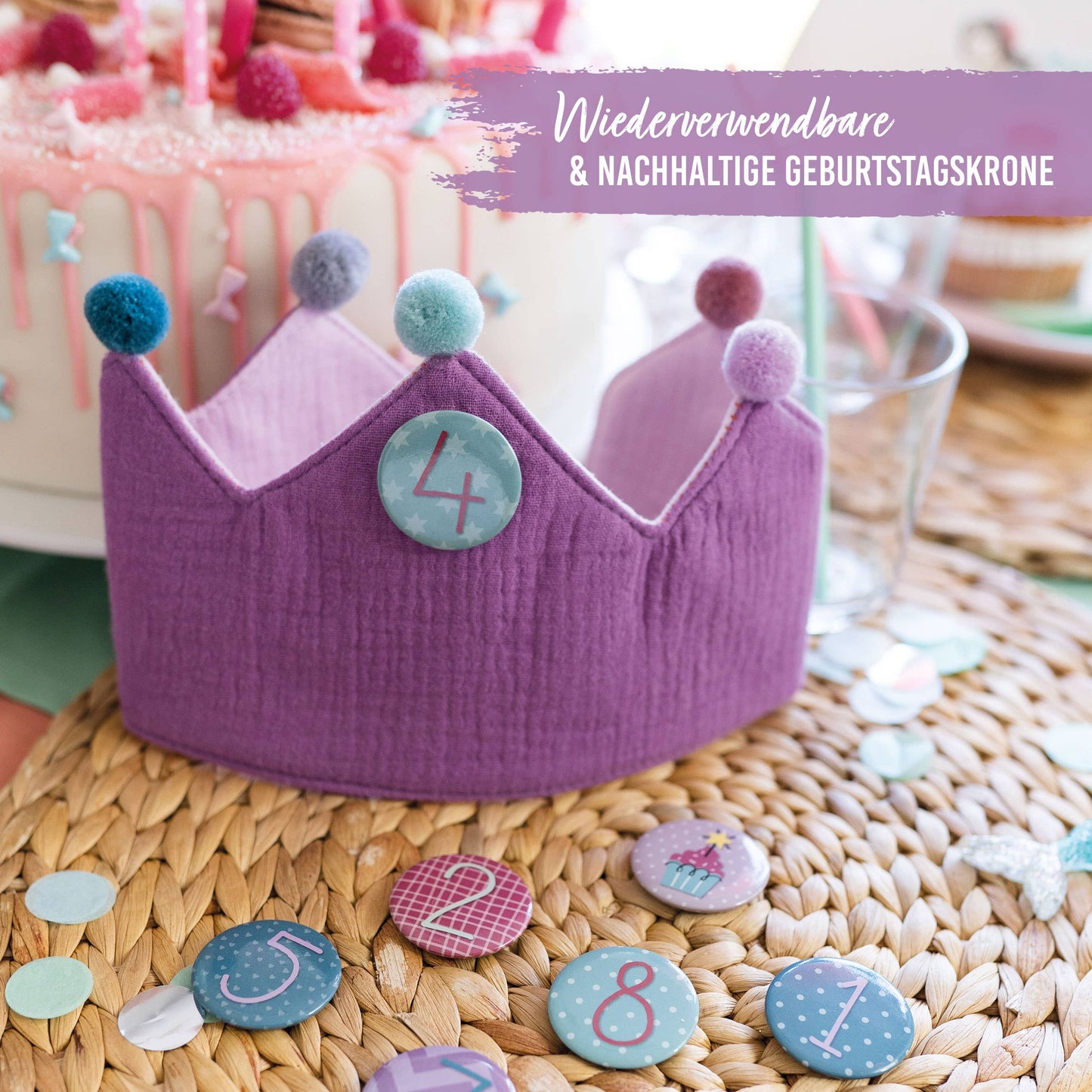Corona compleanno in mussola con numeri intercambiabili Viola - Papierdrachen