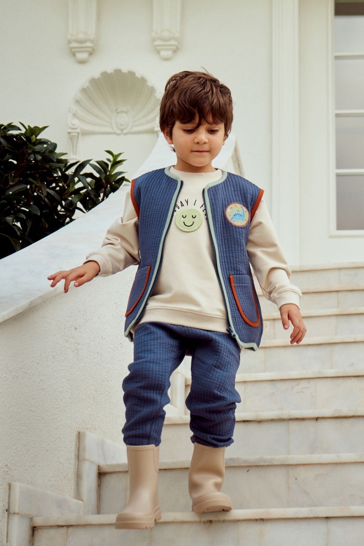 Gilet Trapuntato Blu Dino