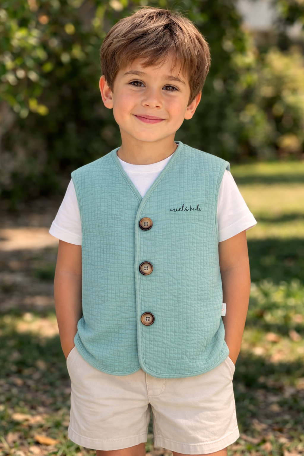 Gilet in cotone trapuntato leggero con stampa cane | Miela Kids