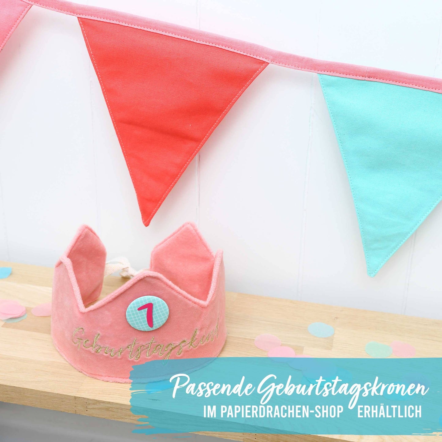 Ghirlanda decorativa in tessuto Rosa & Azzurro – Papierdrachen