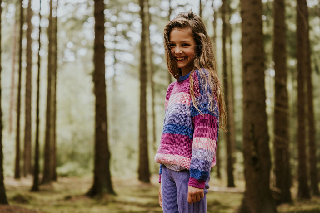 Maglione Chunky a Righe Rosa | Yuki Kidswear