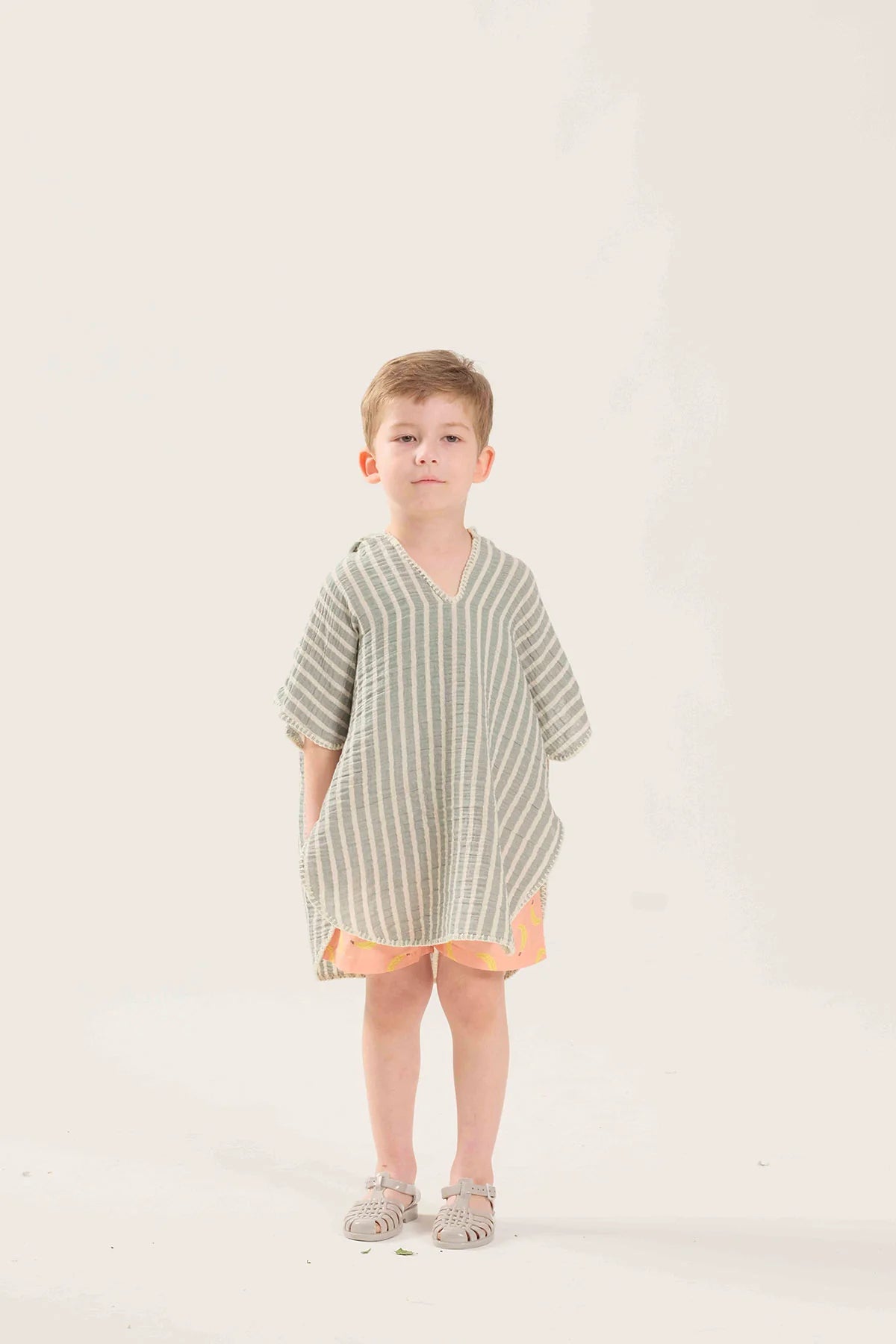 Poncho Mussola Verde a righe | MIELA KIDS