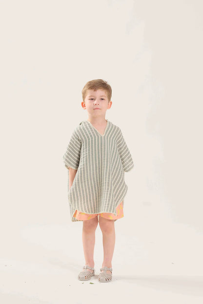 Poncho Mussola Verde a righe | MIELA KIDS