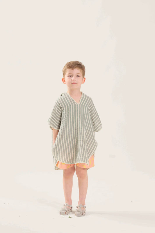 Poncho Mussola Verde a righe | MIELA KIDS