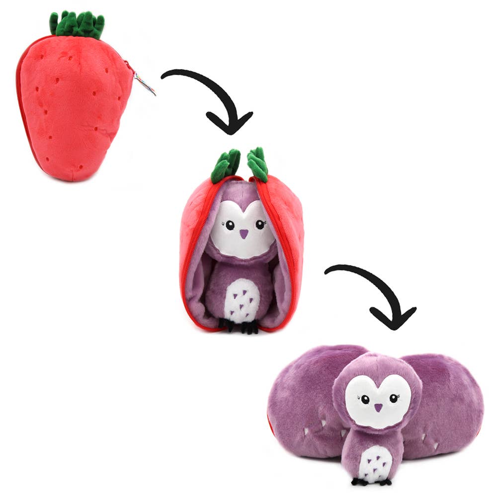 Peluche trasformabile Gufo/Fragola – Les Déglingos