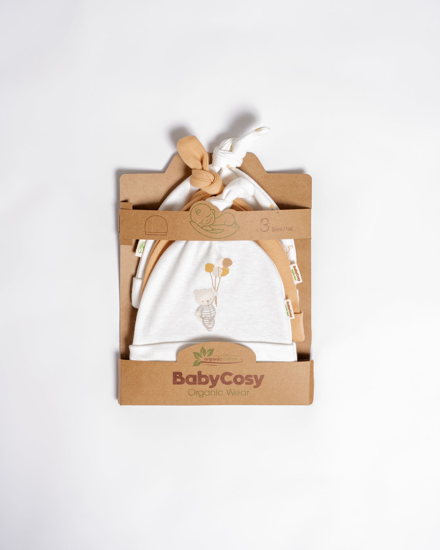 Set 3 cappellini neonato con nodo palloncini | BABYCOSY ORGANIC