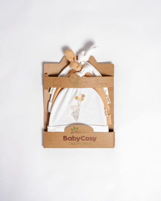 Set 3 cappellini neonato con nodo palloncini | BABYCOSY ORGANIC