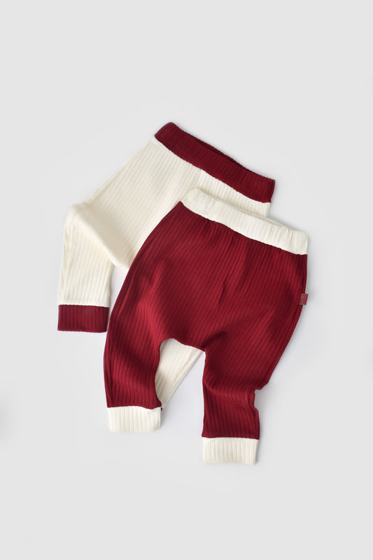 BabyCosy Retro Set 2 Pantaloni Beige & Rosso