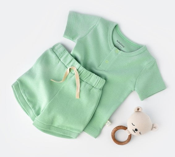 BabyCosy Waffle Maglietta & Pantaloncini Mint