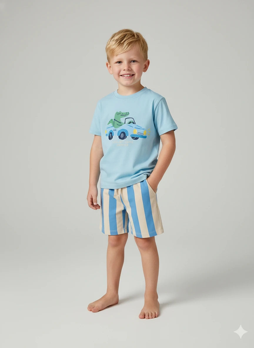 Completo t-shirt coccodrillo e shorts righe