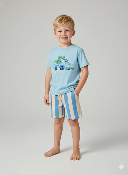 Completo t-shirt coccodrillo e shorts righe