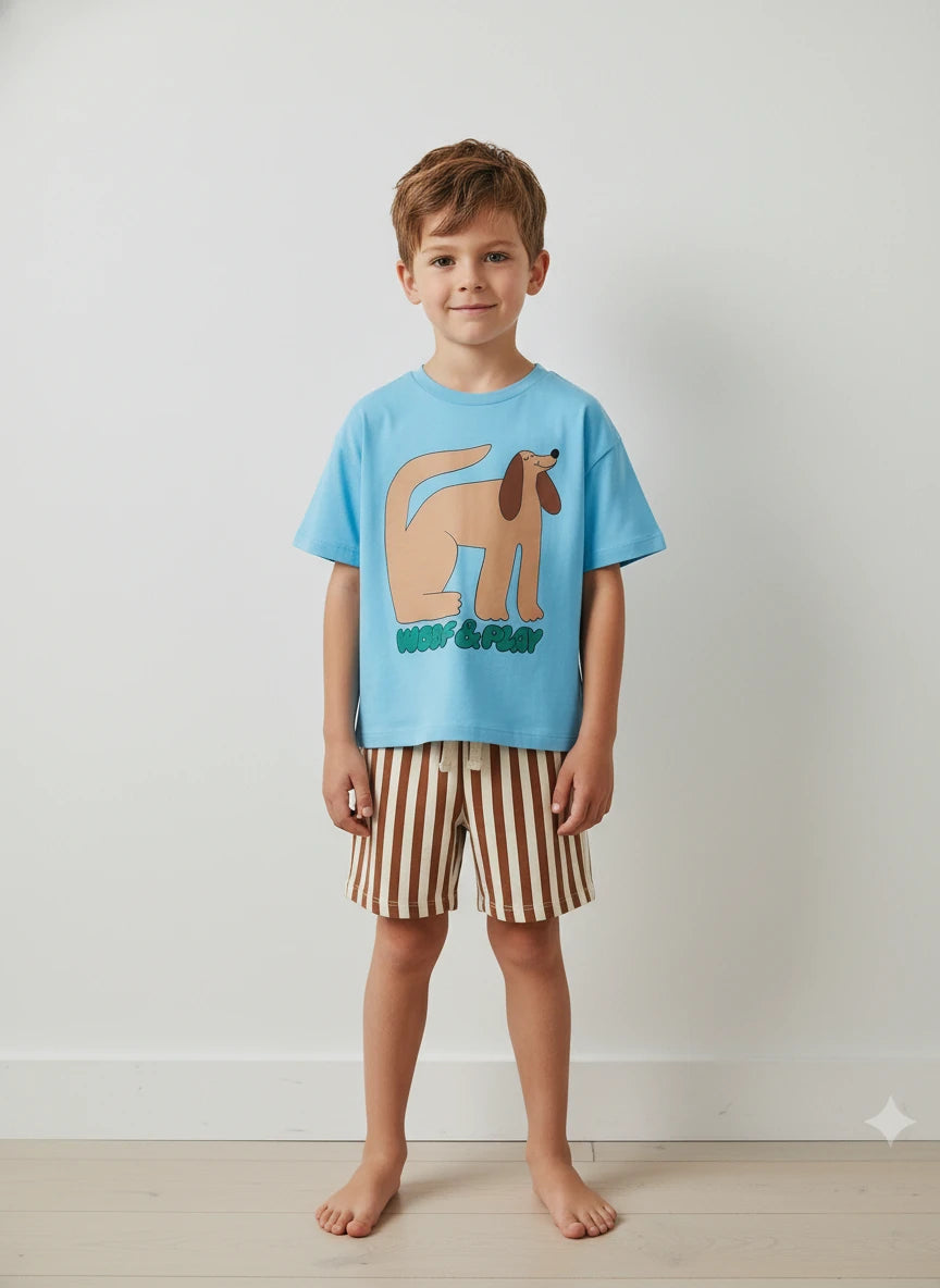 Completo t-shirt cane e shorts righe