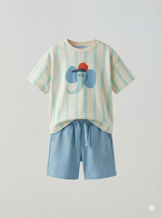 Completo t-shirt elefante e shorts
