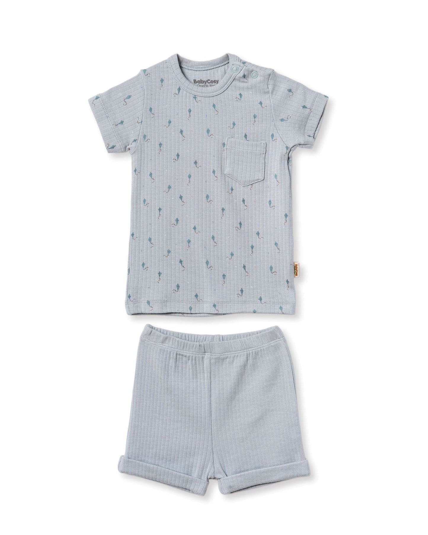 Pigiama corto neonato micromodal azzurro | Babycosy Organic