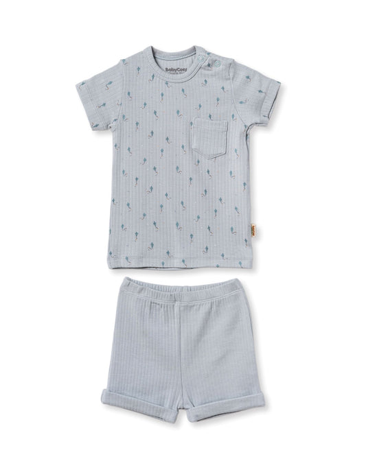 Pigiama corto neonato micromodal azzurro | Babycosy Organic