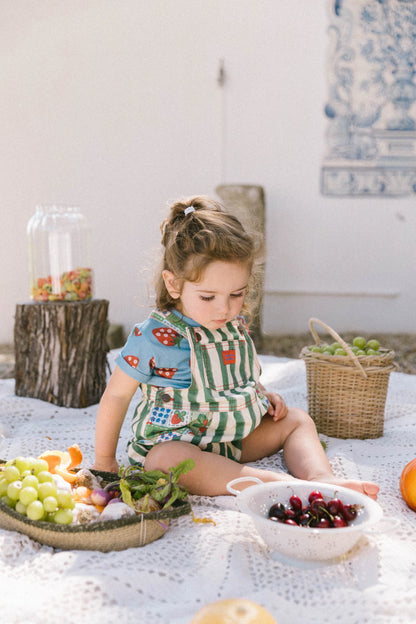 Pagliaccetto Salopette Neonato – Righe Verdi & Frutta | Favorite People