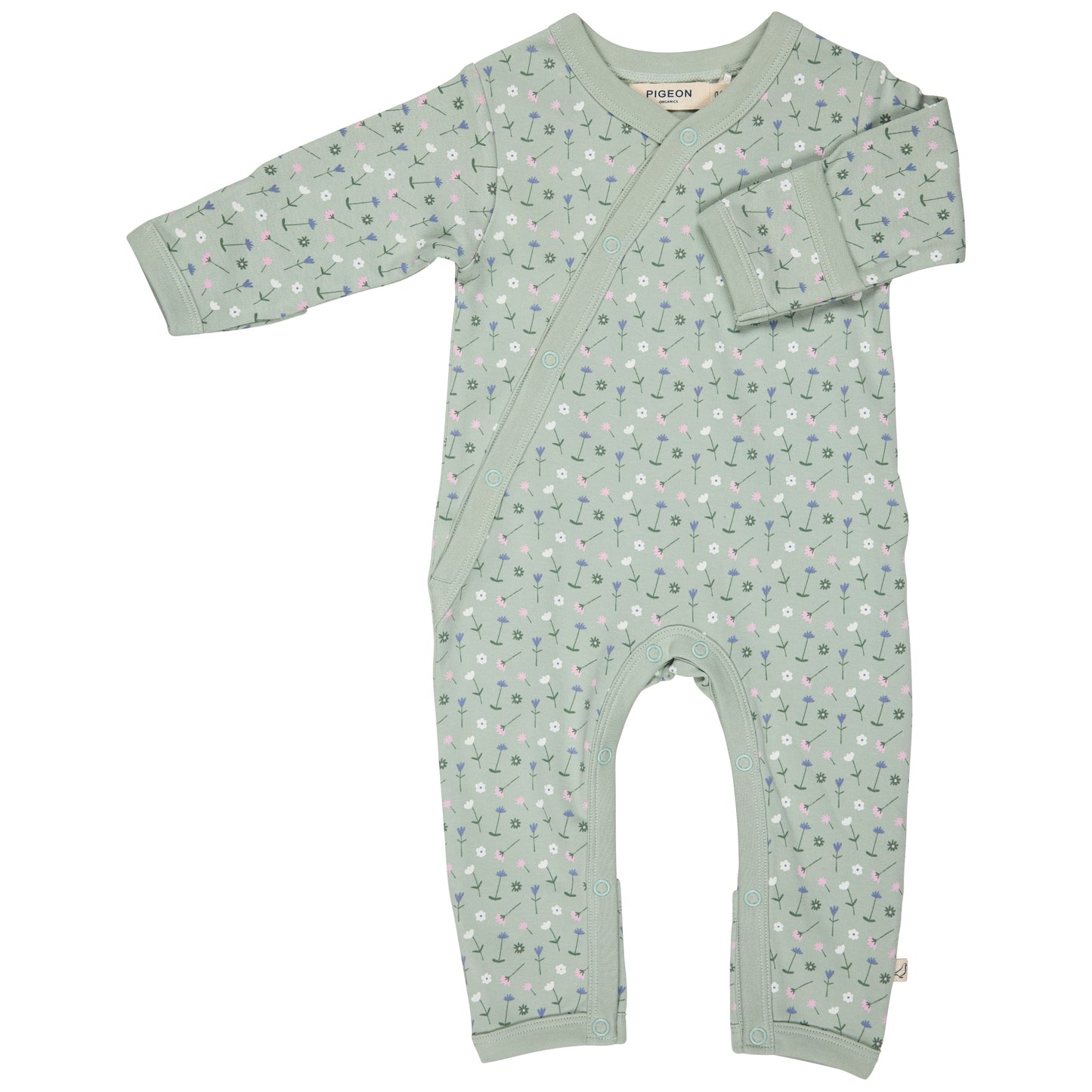 Tutina kimono fiori verdi in cotone organico | PIGEON ORGANICS