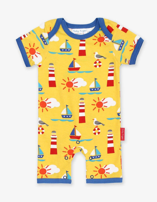 Tutina corta gialla Barche in cotone biologico – Toby Tiger