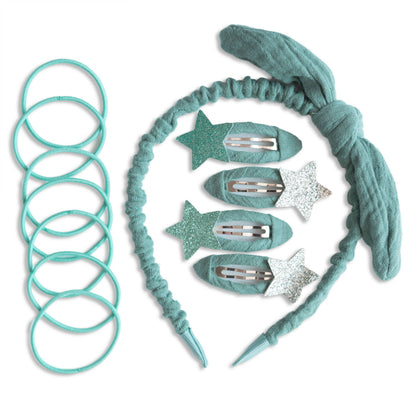 Set accessori capelli in mussola Azzurro – Papierdrachen
