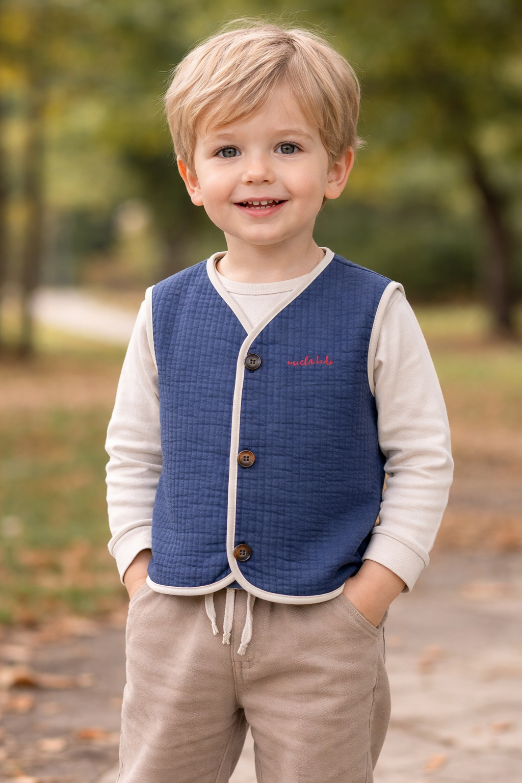 Gilet in cotone trapuntato leggero con stampa van | Miela Kids