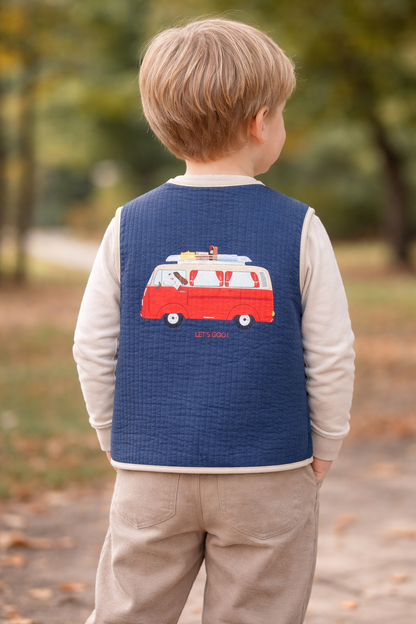 Gilet in cotone trapuntato leggero con stampa van | Miela Kids