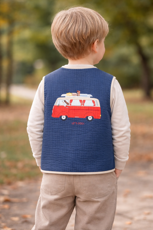 Gilet in cotone trapuntato leggero con stampa van | Miela Kids