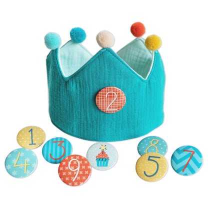 Corona compleanno in mussola con numeri intercambiabili Turchese - Papierdrachen