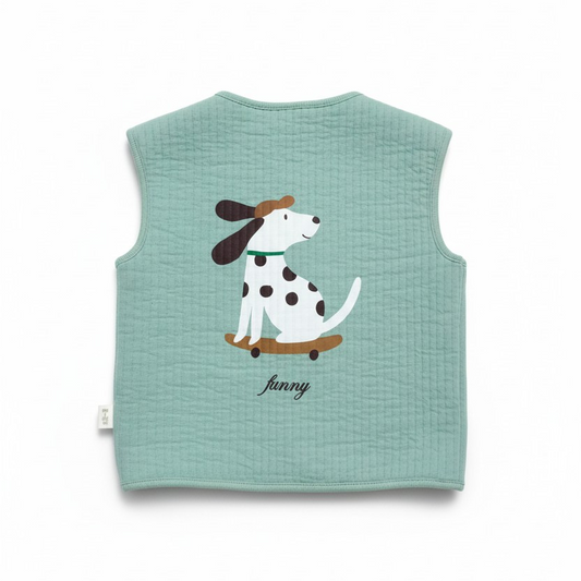 Gilet in cotone trapuntato leggero con stampa cane | Miela Kids
