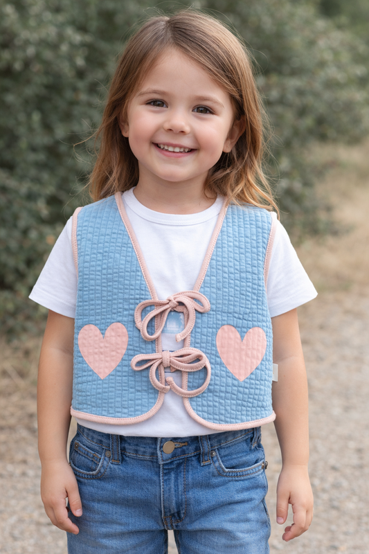 Gilet in cotone trapuntato leggero con fiocchi cuore | MIELA KIDS