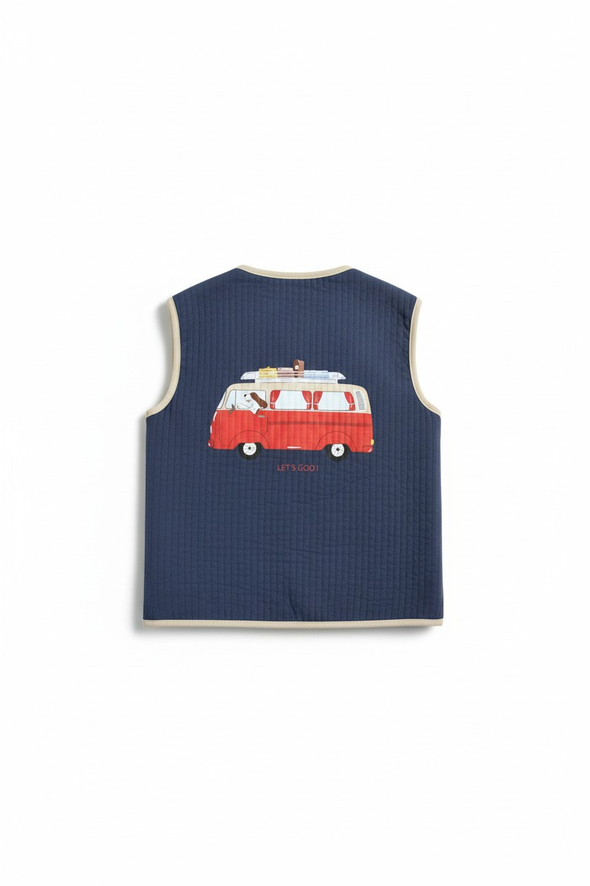 Gilet in cotone trapuntato leggero con stampa van | Miela Kids