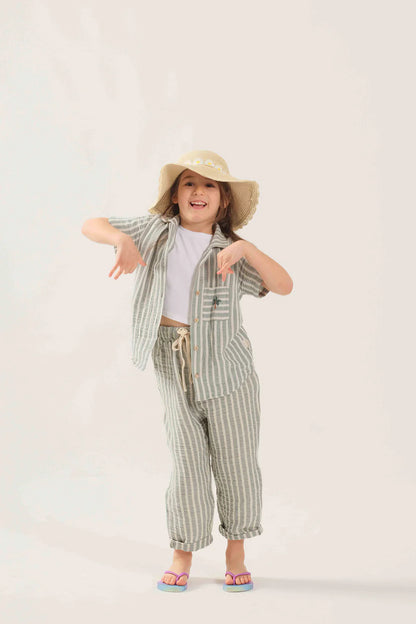 Pantaloni Mussola Menta a righe | MIELA KIDS