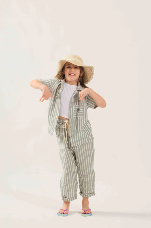 Pantaloni Mussola Menta a righe