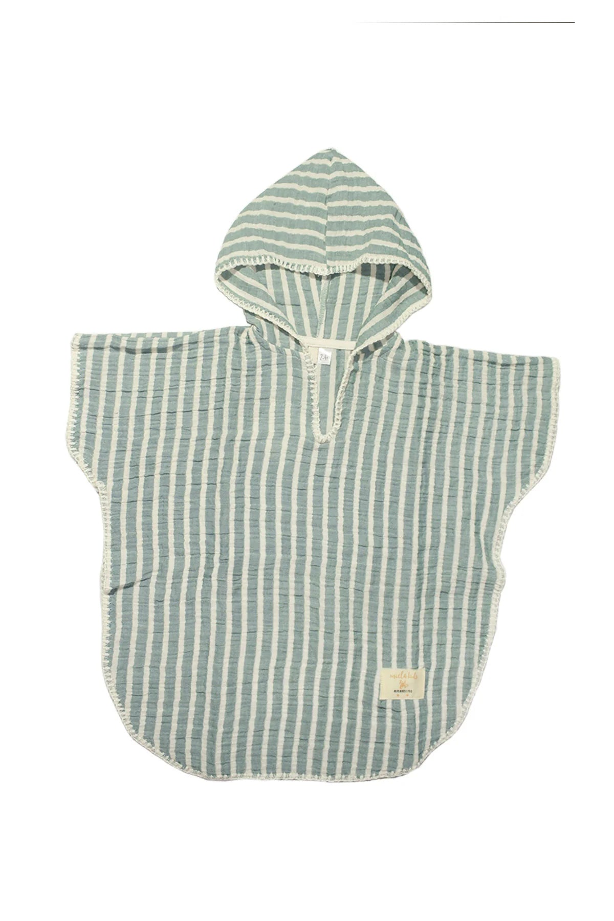Poncho Mussola Verde a righe | MIELA KIDS