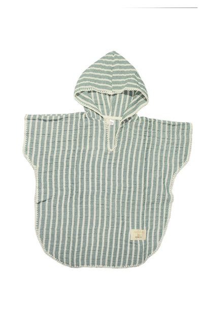 Poncho Mussola Verde a righe | MIELA KIDS