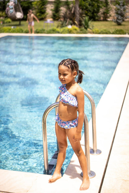 Bikini bambina con stampa conchiglie e volant | MIELA KIDS