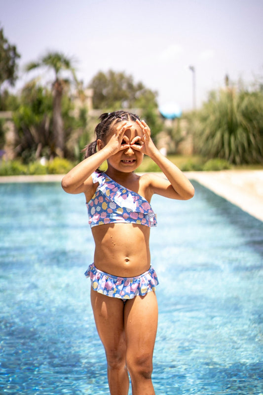Bikini bambina con stampa conchiglie e volant | MIELA KIDS