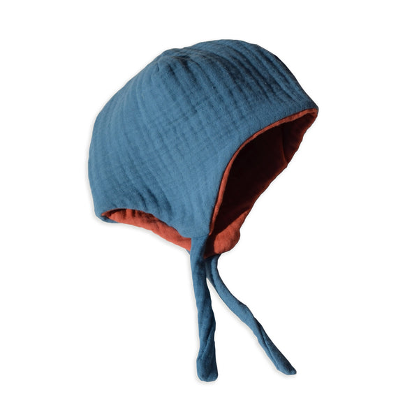 Cappellino Mussola Blu-Rosso